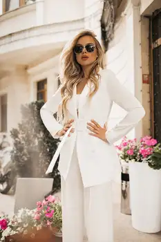 Seksi Zarif Kadın Takım Elbise Derin V Boyun Blazer Kemer İle Moda Son Şık Streetwear Ofis kadın giysisi Ceket