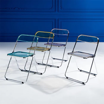 Modern İskandinav Şeffaf Metal Akrilik Kristal Sandalye Katlanır ofis koltuğu Arkalığı Yemek Sandalyesi Mobilya Makyaj Koltuğu