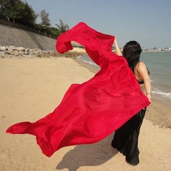 Yeni boyalı 100 % gerçek ipek oryantal dans peçe tari perut kostum peçe toptan 250 * 114 cm Düz renk