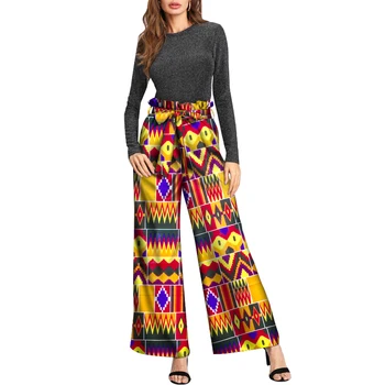 Afrika Baskı Geniş Bacak Pantolon Yüksek Bel Düzeltilmiş Kemer İle Kadın Elbiseler Artı Boyutu Bayan Giyim WY6467