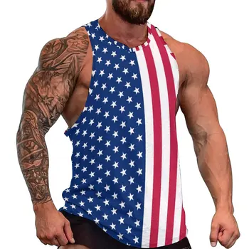 Kırmızı Beyaz Mavi Yıldız Günlük Tank Top Vatansever ABD Bayrağı Egzersiz Üstleri Erkekler Grafik Moda Kolsuz Yelekler Büyük Boy
