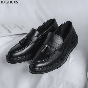 Rugan Deri Sivri Ayakkabı Erkekler Yeni 2022 Loafer'lar Siyah Erkekler düğün elbisesi Ayakkabı Rahat erkek resmi ayakkabı Erkekler Zapatos Hombre