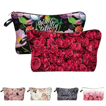 Fermuarlı Kozmetik Çantası Gül Çiçek Baskı Büyük Kapasiteli makyaj çantası için çanta seti Kadınlar için Kombinasyonu Hediye Organizatör Çantası