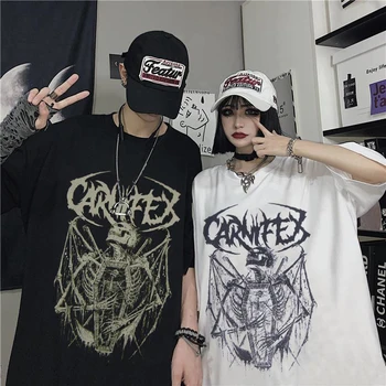 Yaz Goth dişi t parça Estetik Gevşek erkek ve Kadın gömlek Punk Koyu Grunge Streetwear gotik Üst T-shirt Harajuku y2k Giysileri