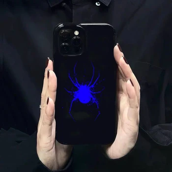 Karikatür Mavi örümcek boya Çerçeve Düşme Koruma Parlak Siyah Jöle Renk Telefon kılıfı İçin iPhone11 12 13Pro XR Xsmax 7 Artı Kapak