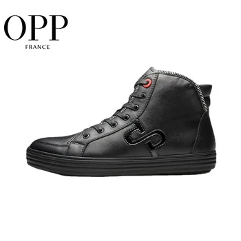 OPP Erkek Botları Zip Hakiki deri erkek ayakkabısı Kış Fermuar Çizmeler Erkekler Metal Tarzı ayakkabılar yarım çizmeler Erkekler için Güvenlik Ayakkabıları