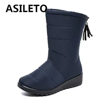 ASILETO Yeni Kadın Saçak Sıcak Çizmeler Büyük Boy 43 44 Su Geçirmez rahat ayakkabılar Adam İçin Kayma Orta Buzağı Kış Peluş Kürk Slaytlar