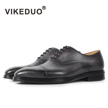 VİKEDUO El Yapımı Erkekler Oxford Resmi Ayakkabı 2020 Gri Hakiki İnek Deri Düğün Ofis Elbise Ayakkabı Artı Boyutu Ayakkabı Zapato Hombre