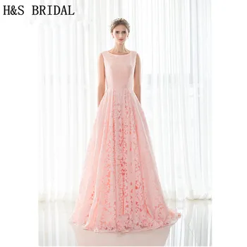 H & S GELIN Pembe Dantel gece elbisesi Kat uzunlukta ucuz uzun abiye robe de mariage 2020 Akşam Parti