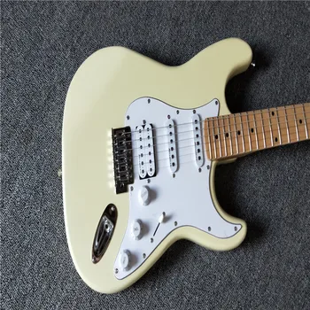 2021 Yüksek kaliteli ST tarzı Elektro Gitar, Süt sarı boya vücut, Akçaağaç klavye elektro gitar, ücretsiz kargo