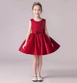 Kırmızı Tül Çocuk Elbise Düğün İçin Yay Çiçek Kız Elbise Parti Kıyafeti Noel Bebek Kız İlk Communion Kostümleri Vaftiz