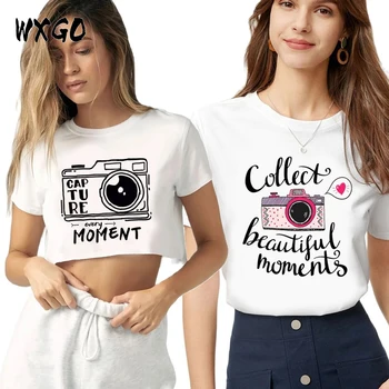Kamera Yakalama Her An Baskı Tees Grafik Kadın T-shirt Yaz Moda T Shirt Casual Mahsul Tops Tees Seksi Üstleri