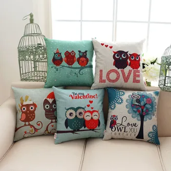 karikatür aşk baykuş yastık pamuk keten sevgililer sandalye koltuk ve arka bel kare ev tekstili capas para almofa