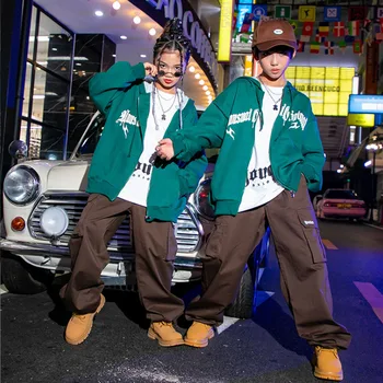 Çocuklar Genç Streetwear Hip Hop Giyim Hoodie Ceket Ceket Üstleri Rahat Kargo Pantolon Kız Erkek Caz dans kostümü Kpop Giysi