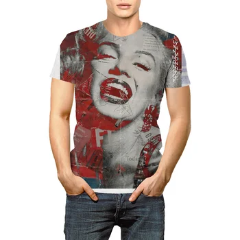 Marilyn Monroe pamuklu tişört baskı kısa kollu yuvarlak boyun yaz erkek gevşek dip gömlek çift giyim