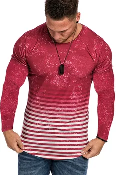 Sonbahar Yeni erkek uzun kollu tişört Dijital Baskı 3D Degrade erkek Rahat Şerit pamuklu bluz