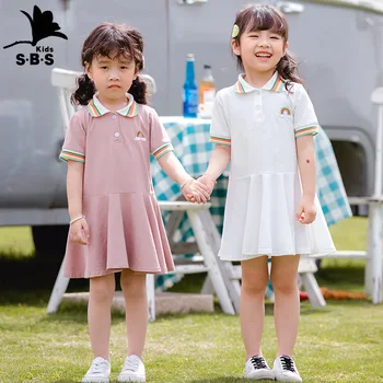 2020 Çocuk giyim Yaz Polo Yaka Kız Elbise Gökkuşağı Nakış Trendi Bebek Prenses Elbise Çocuklar Kızlar için Elbiseler