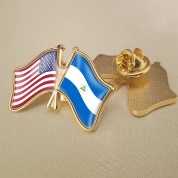 Amerika Birleşik Devletleri ve Nikaragua Çapraz Çift Dostluk Bayrakları Yaka İğneler Broş Rozetleri