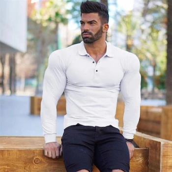 Spor Uzun Kollu POLO GÖMLEK Erkek Giyim Egzersiz Rahat polo gömlekler Nefes Spor Salonları Moda Marka Vücut Geliştirme erkek Polos