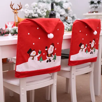 2021 sandalye kılıfı noel sandalyesi arka kapak kar tanesi Noel Baba Şapka Noel Dekorasyon Ev için Yeni Yıl Dekor Decoracion