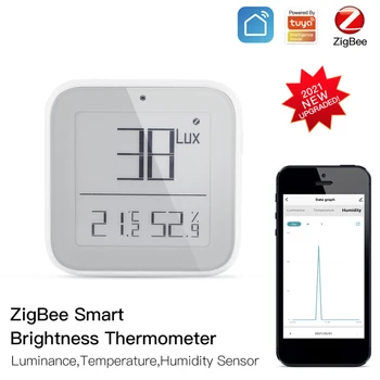 Tuya Zigbee Akıllı Parlaklık Termometre Gerçek zamanlı Işığa Duyarlı Sıcaklık ve Nem Dedektörü Smartlife App Sıcak Satış