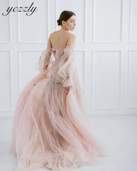 Robe De Mariee 2019 Romantik Off-omuz Balo Nakış Prenses düğün elbisesi Kabarık Kollu Uzun gelinlik W40
