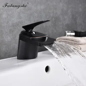 Banyo Şelale Musluklar Geniş Ağız Musluk Siyah Bronz Renk Prinç Havzası Evye Mikser Musluklar Krom Banyo Musluklar WB1024