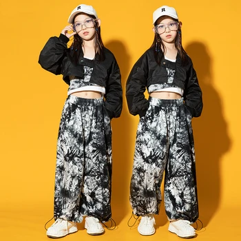 Çocuklar Serin Caz Hip Hop Giyim Kostümleri Kızlar Kravat Boyalı Yelek Pantolon Sokak Dans Elbise Sahne Performansı Kpop Kıyafetler XS5235