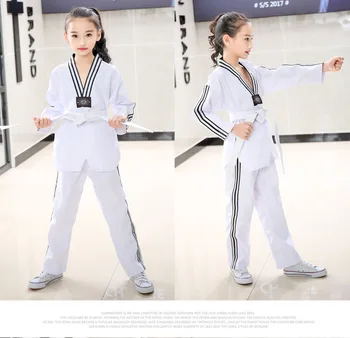 Pamuk Malzeme Beyaz Taekwondo Üniforma Çocuklar ve Yetişkinler için 110cm İla 190cm Siyah Beyaz Şerit Taekwondo Dobok
