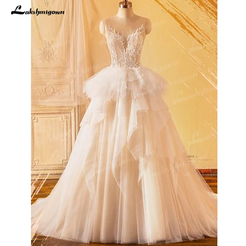 Lakshmigown Lüks Çiçek Dantel Boho Gelin düğün elbisesi 2023 Prenses Tül gelinlikler Bestidos De Novia V Boyun Backless