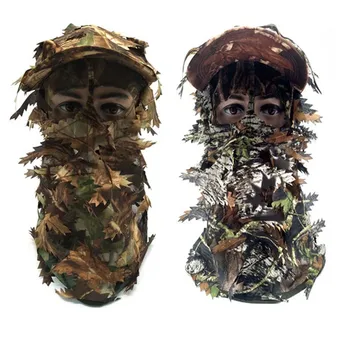 Açık Kamuflaj Şapka Maske Taktik Avcılık Kamp Yürüyüş 3D Yaprak Orman Kamuflaj Şapka
