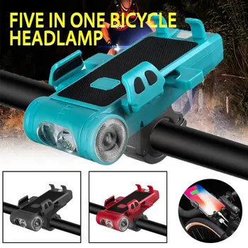 5-in-1 dağ bisikleti sürme ışık cep telefon tutucu Far boynuz uygun bisiklet Usb şarjlı ışık bisiklet aksesuarları