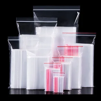 100 Adet plastik poşetler Kilitli Gıda takı ambalajı Küçük fermuarlı kilit Çanta Temizle Taze tutma Toz Geçirmez Açılıp Kapanabilir Şeker StorageBag