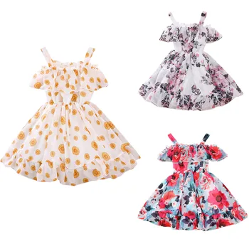 Sevimli Kız Elbise 2021 Yeni Yaz Kız Elbise Çiçek Prenses Elbise Çocuk yaz giysileri Bebek Kız Elbise gündelik giyim