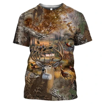 2021 Yaz Yeni erkek tişört Avcılık Hayvan Geyik Desen 3D Baskı Kısa kollu Sokak rahat giyim Büyük Boy t-shirt