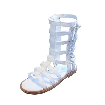 2022 Yeni Yaz Ayakkabı Kızlar Gladyatör Sandalet Çapraz bağlı Çizmeler Bebek Çocuklar İçin rahat ayakkabılar Roma Lace up Yüksek Top sandalias botas