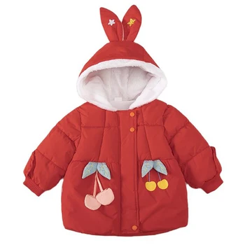 2021 Yeni Kış Sonbahar Ceket Bebek Çocuk Kız Kapşonlu Casual Karikatür Kalın Sıcak Pamuklu Çocuk Giysileri Kız Ceket Giyim