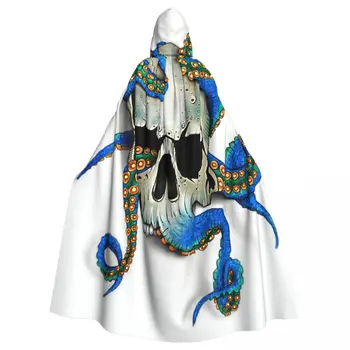 Ahtapot illüstrasyon kapüşonlu pelerin ceket sonbahar Hoodies ile uzun pelerin pelerin kafatası