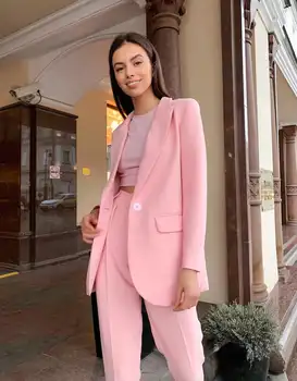 Moda Kadın Takım Elbise Yüksek Kalite Custom Made Seksi 2 Parça (Pantolon + Blazer )genç Kız Parti Ofis Gevşek Streetwear Ceket