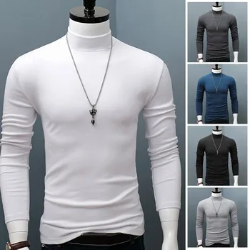 Sıcak Kış Sıcak Erkekler Mock Boyun Temel düz tişört Bluz Kazak Uzun Kollu Üst Erkek Dış Giyim Slim Fit Streç Moda Kazak