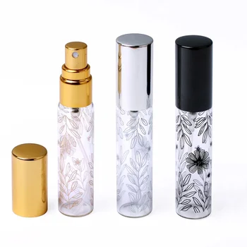 10ml Mini Sprey Parfüm Şişesi Boş Cam Atomizer Doldurulabilir Şişe Yaprak Dekoratif Desen Taşınabilir Kozmetik makyaj kutusu