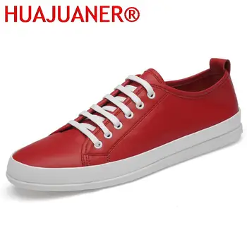 Kırmızı Sneakers Erkekler rahat ayakkabılar Hakiki Deri El Yapımı Ayakkabı En Kaliteli Dantel-up Seyahat moda ayakkabılar Erkek Eğlence Yürüyüş Daireler