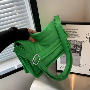 Moda Düz Renk Bayanlar omuz çantaları 2022 Kış Yeni Trend Yeşil Kadınlar İçin Crossbody Çanta Marka Tasarım Bayan alışveriş el çantaları