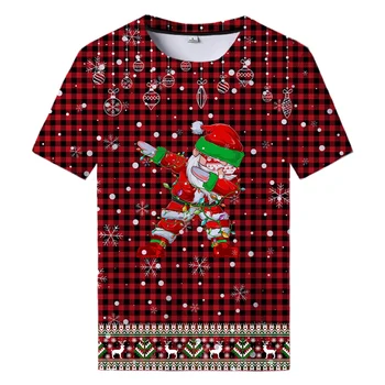 Yeni Kırmızı Ekose Komik Christmas3d Baskı Tshirt Moda Baskı T - shirt Erkek Kadın Noel 3D Tshirt 2XS-4XL