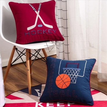 48x48cm Kare Pamuklu Bez Basketbol Hokeyi işlemeli yastık Araba Ev Kanepe Koltuk Erkek Çocuk Odası Atmak yastık
