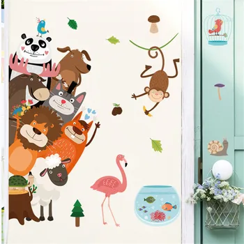 Büyük Karikatür Hayvanlar duvar çıkartmaları DIY Kapı Dekorasyon Yatak Odası Çocuk Odası Kreş Çevre Dostu Çıkarılabilir Vinil Duvar Çıkartmaları