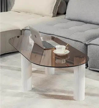 Nordic ışık lüks cam çay masası küçük düz oval katı ahşap düşük masa oturma odası ev basit yaratıcı çay masası