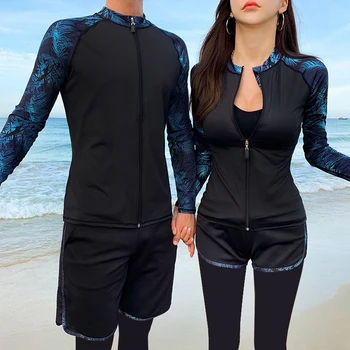 2021 Son Moda Erkekler ve Kadınlar Eşleşen Döküntü Bekçi Çift Kore Uzun Kollu Mayo Severler Sörf Giyim Seti UV Koruma