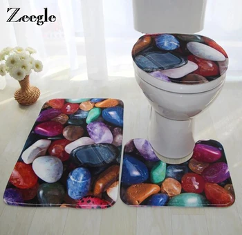 Zeegle 3D Taş Flanel Polar Sünger Halı Oturma Odası Için 3 adet / takım Emici Banyo Paspas Tuvalet Kilim Ev Dekorasyon
