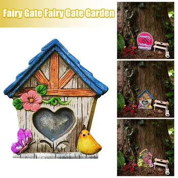 Masallar Kapı Dekorasyon Süsler Ahşap Fairys Gnome Kapı Ağaçları Bahçe Heykel Minyatürleri Çim Süs Dekorasyon